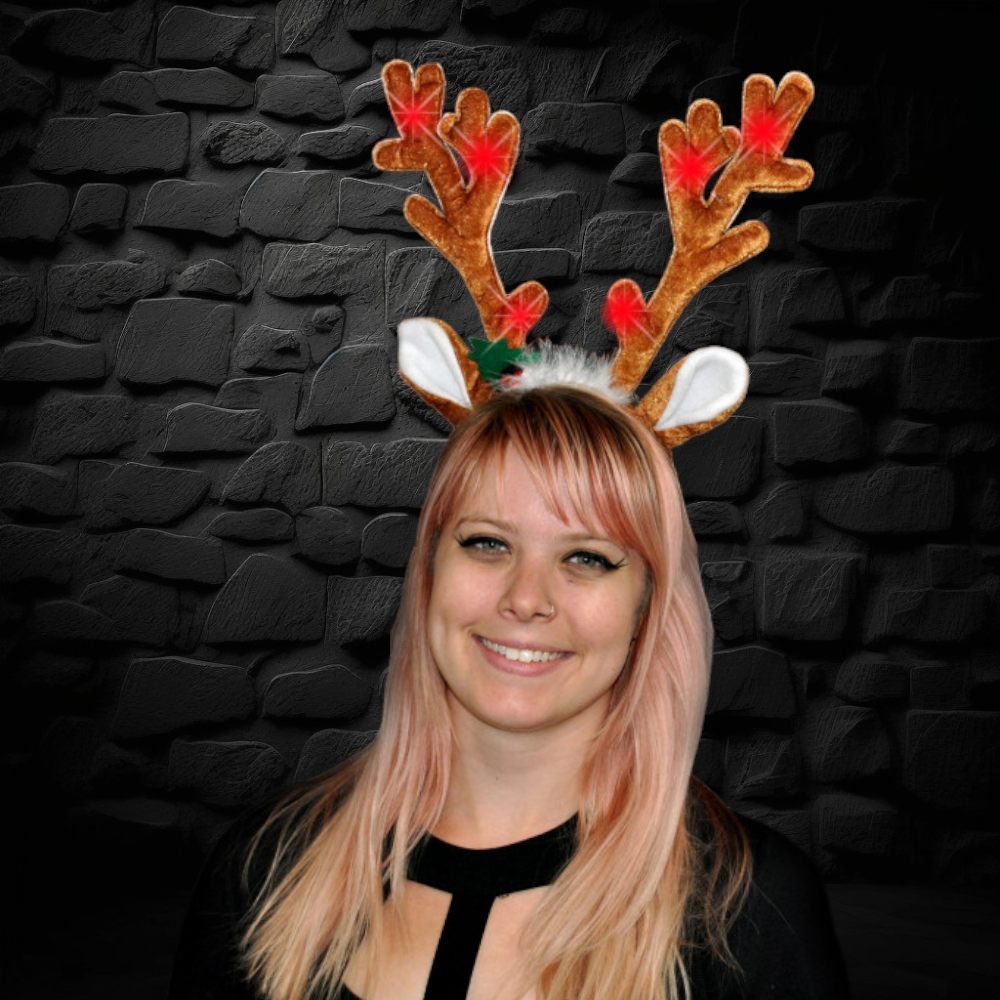 LED FLASHING REINDEER HEADBAND WITH JINGLE BELLS Gloworks